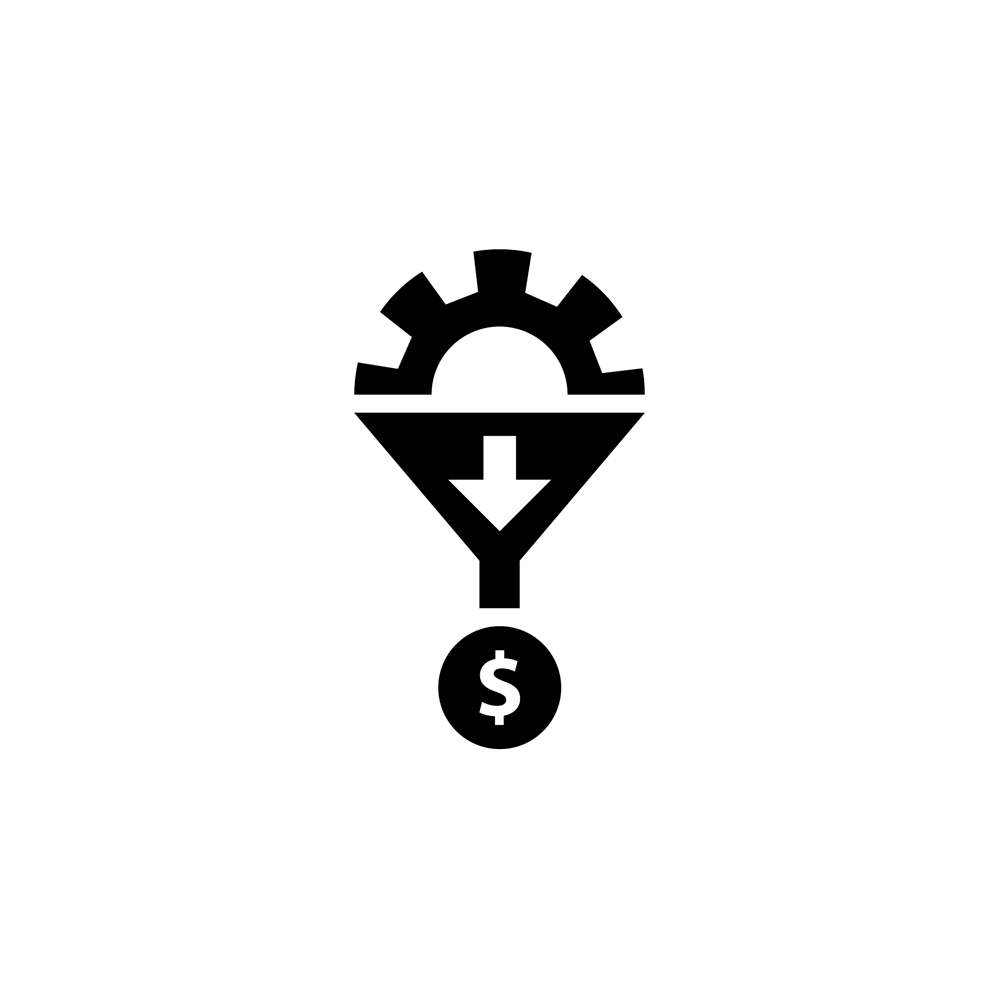 A gear leading to a money symbol